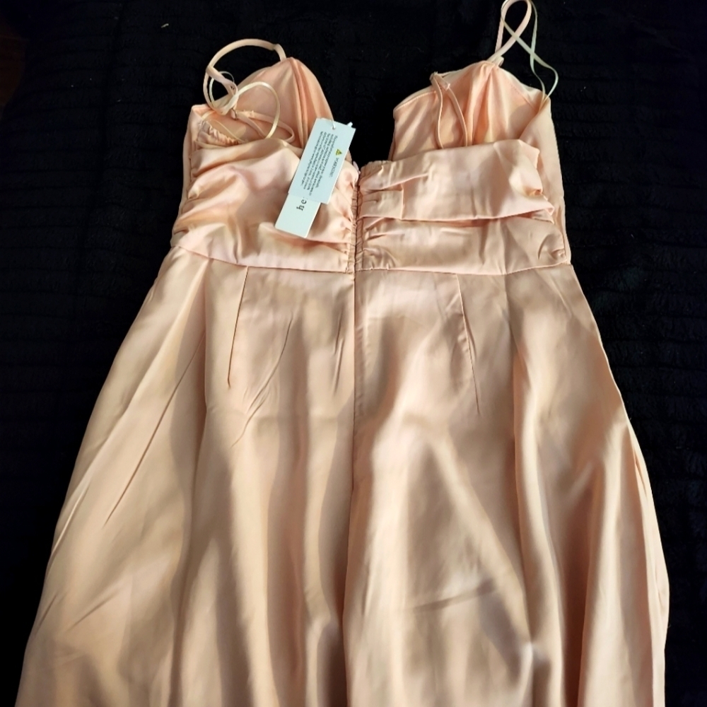 NWT - Hers & Mine- MD Baby Pink Satiny Wide Leg Jumpsuit - Picture 8 of 11